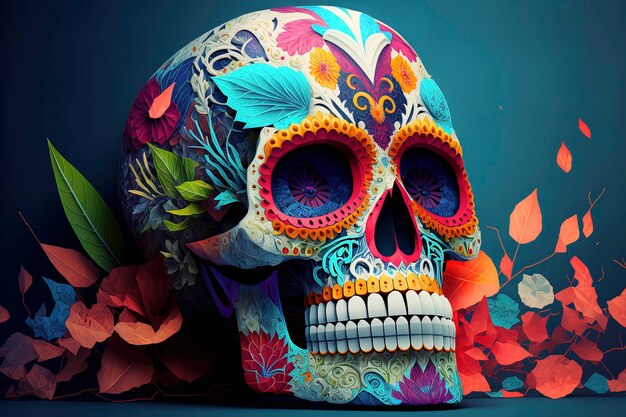 Dag van de dode kleurrijke schedel dia de los muertos AIGenerated