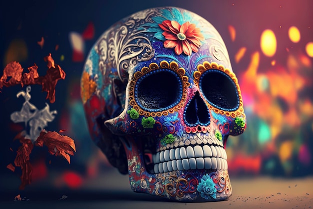 Dag van de dode kleurrijke schedel dia de los muertos AIGenerated