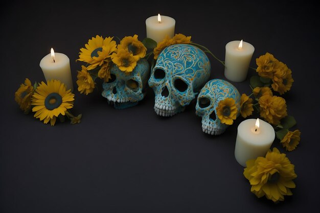 Foto dag van de doden el dia de muertos feest met schedel op de achtergrond