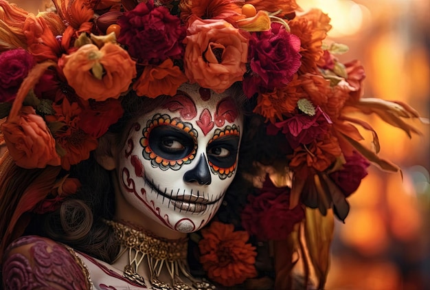 Dag van de Doden mooie Mexicaanse vrouw met suiker schedel make-up