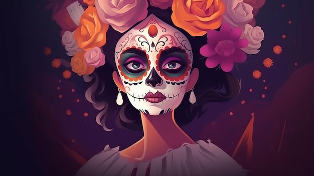 Dag van de Doden of Dia de los muertos met maxican meisjesportret met carnavalsmasker van de dag van de doden