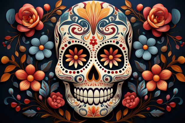 Dag van de dood schedel versieren met bloem concept achtergrond