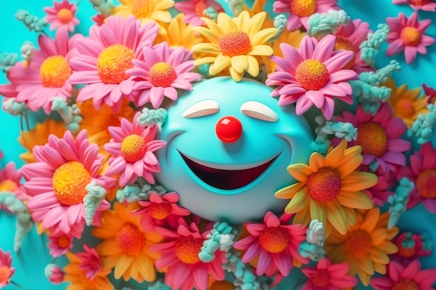 Foto dag van de geestelijke gezondheid glimlachen en lachen emoticon bloem zon ai gegenereerd