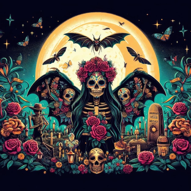 Dag van overlijden dia de muertos illustratie