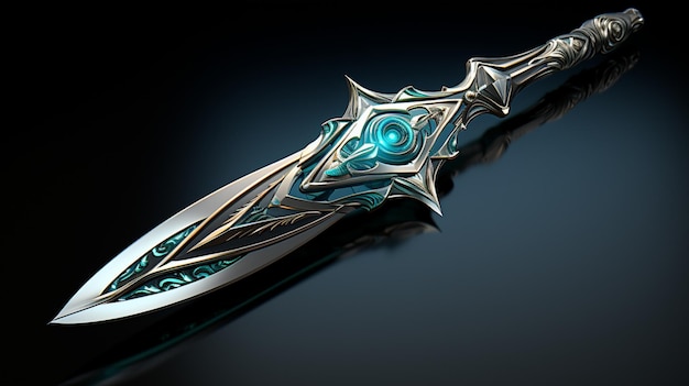 Photo a dagger that is sitting on top of a dark background in the style of realistic fantasy artwork