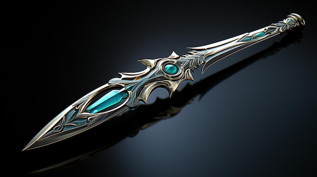 Photo a dagger that is sitting on top of a dark background in the style of realistic fantasy artwork