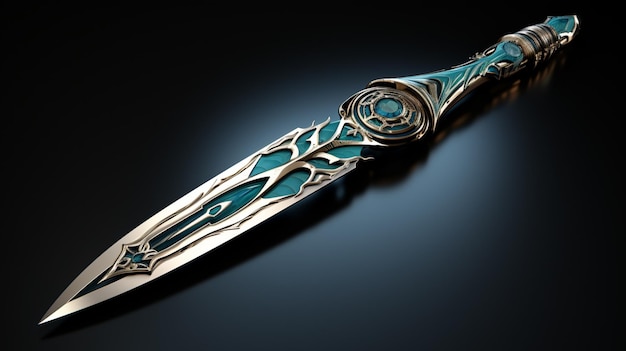 Photo a dagger that is sitting on top of a dark background in the style of realistic fantasy artwork