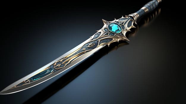 Photo a dagger that is sitting on top of a dark background in the style of realistic fantasy artwork