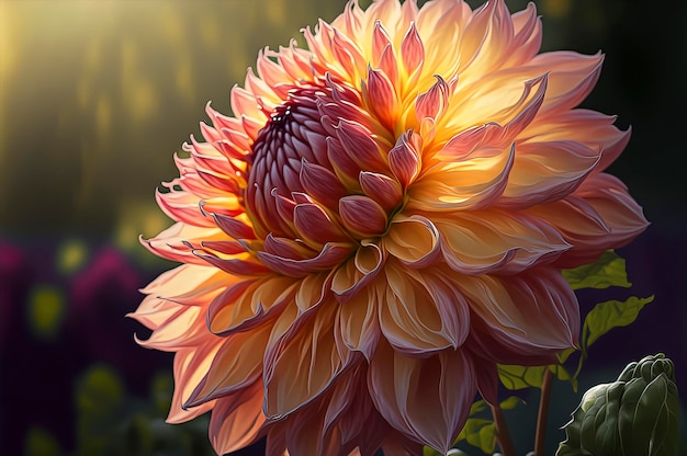 Dahlia bloem filmische zonnige buiten bliksem