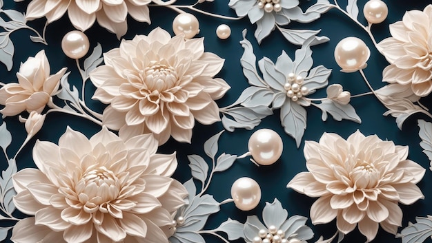 Dahlia Elegance Captivating Floral and Pearl Seamless Pattern for Various Applications