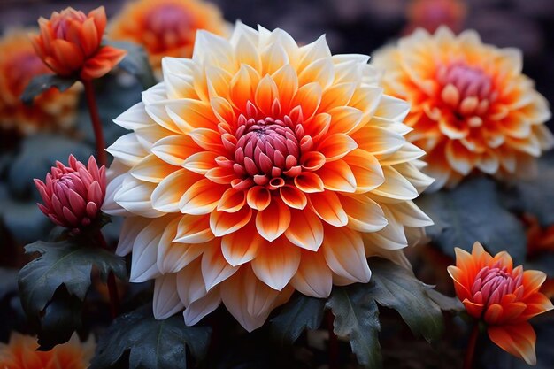 Dahlia flower are colorful and orange