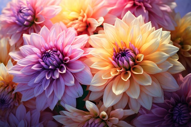 Dahlia flower bouquet close up detailed background card