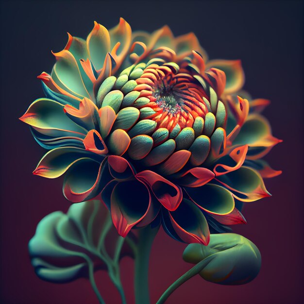 暗い背景の 3 d イラストにダリアの花