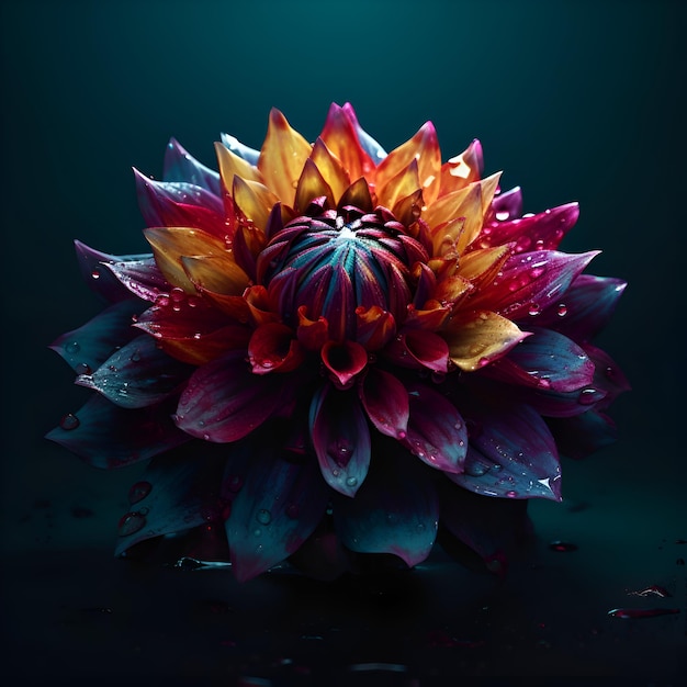 Цветок георгины на темном фоне Выборочный фокус