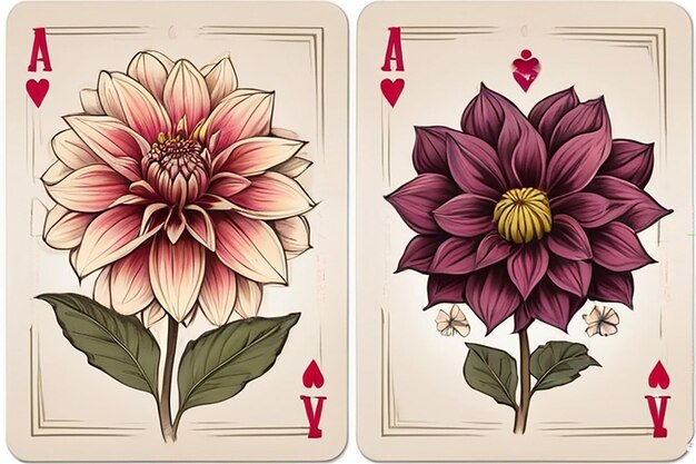 Photo dahlia flower playing cards set design