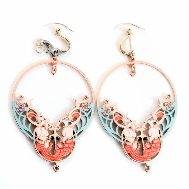 Dahlia Hoop Earrings Rococo Whimsy In Coral Blue And Gold