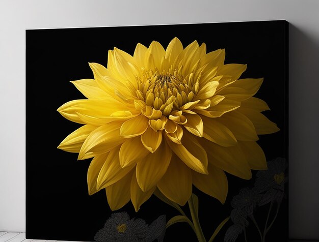 Dahlia yellow flower dark background royal wall painting