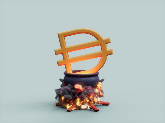 Dai Cauldron Fire Cook Crypto Valuta 3D Illustratie Render