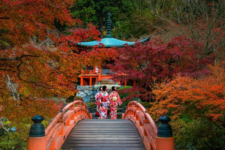 Photo daigoji temple with colorful maple trees in autumn kyoto