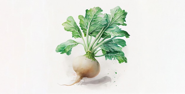 Daikon. waterverf op witte papieren achtergrond. Illustratie van groenten en greens