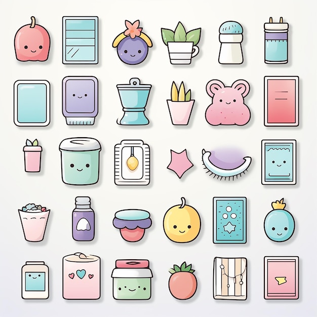 Daily Delights Cute Daily Icon Stickers in Pastel Clip Arts Artwork