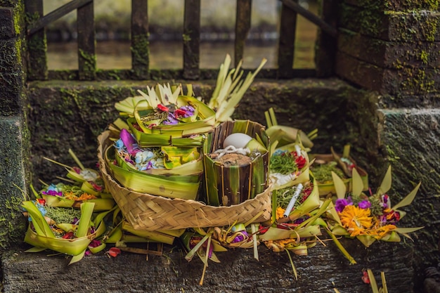 Daily offerings canang sari is very important in Bali Indonesia