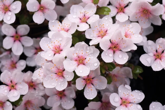 美しい 美しさ 輝く 白色 と ピンク の 花 が 露 で 飾ら れ て いる