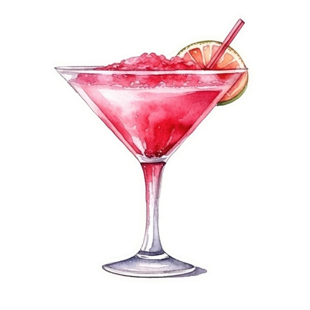 Daiquiri Cocktail isolated on white drawn with watercolor generative AI