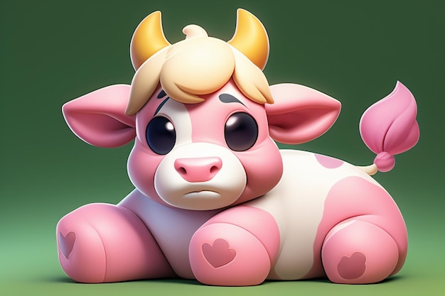 사진 젖소 그림 3d 렌더링 게임 캐릭터 아이콘 만화 귀여운 젖소 동물 광고