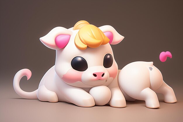 젖소 그림 3D 렌더링 게임 캐릭터 아이콘 만화 귀여운 젖소 동물 광고