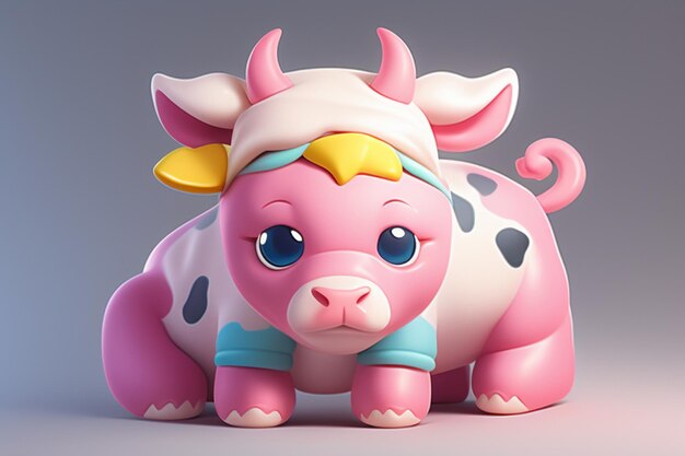 Dairy cow illustration 3D rendering game character icon cartoon cute milk cow animal advertisement