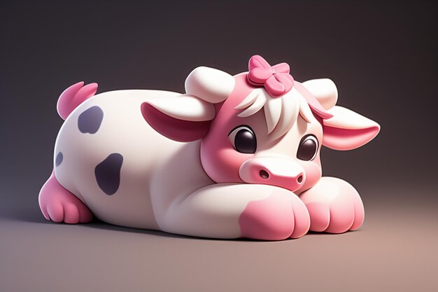 Фото Иллюстрация молочной коровы 3d рендеринг иконки игрового персонажа мультфильм милая молочная корова реклама животных