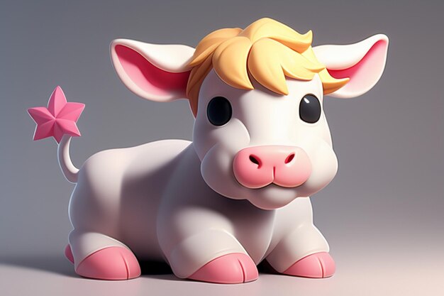 Dairy cow illustration 3d rendering game character icon cartoon cute milk cow animal advertisement