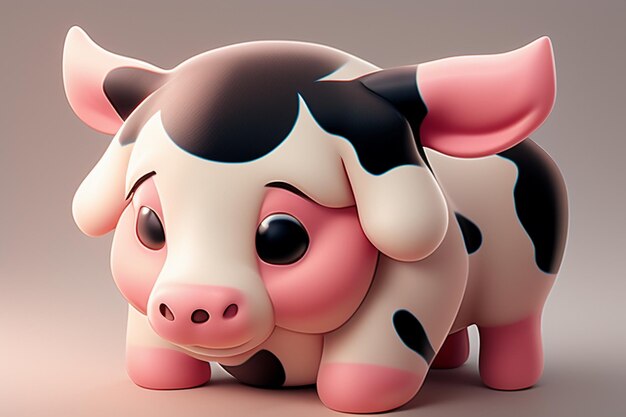 Dairy cow illustration 3d rendering game character icon cartoon cute milk cow animal advertisement