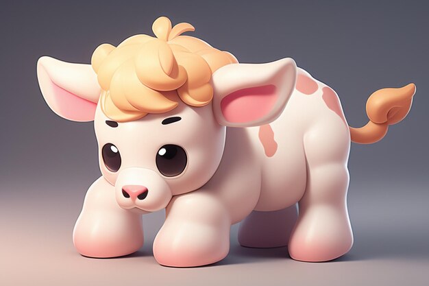 젖소 그림 3D 렌더링 게임 캐릭터 아이콘 만화 귀여운 젖소 동물 광고