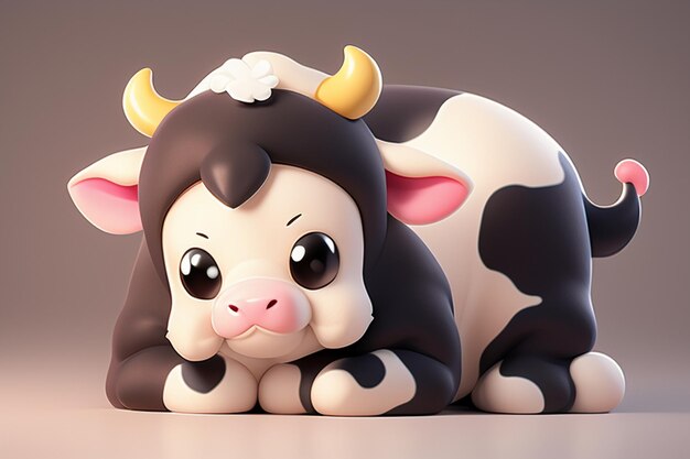 Dairy cow illustration 3d rendering game character icon cartoon cute milk cow animal advertisement