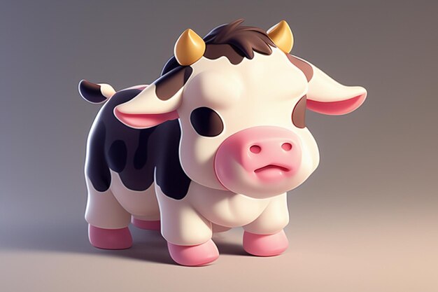 Dairy cow illustration 3d rendering game character icon cartoon cute milk cow animal advertisement