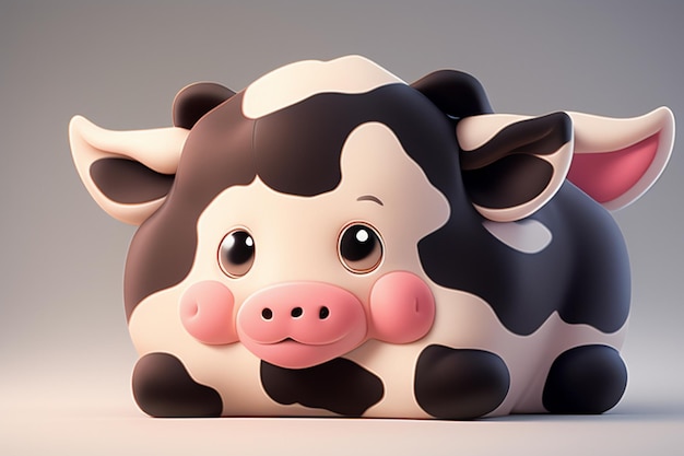 Dairy cow illustration 3d rendering game character icon cartoon cute milk cow animal advertisement