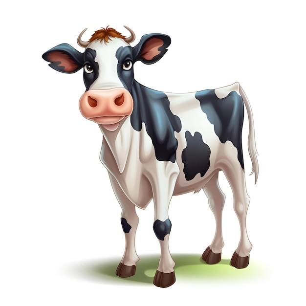 Dairy cow standing cartoon character on white background