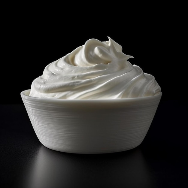 a dairy cream in bowl with black background