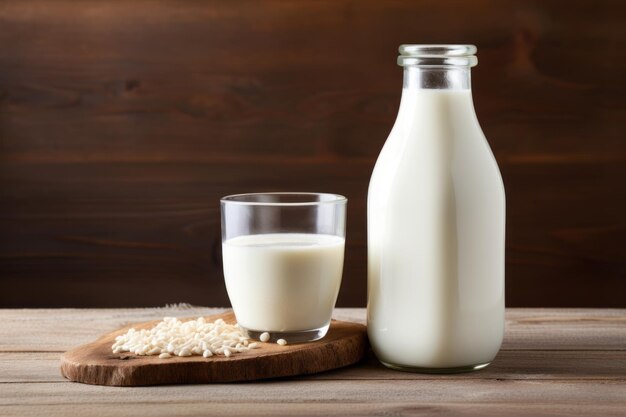 Dairy Delights Embracing Healthy Eating with Milk Bottle and Milk Glass on Wooden Table