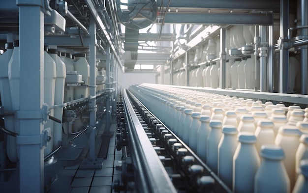 Dairy milk factory bottles Generative AI