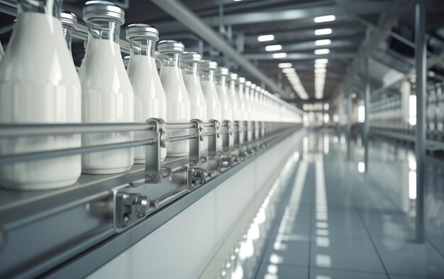 Dairy milk factory bottles Generative AI