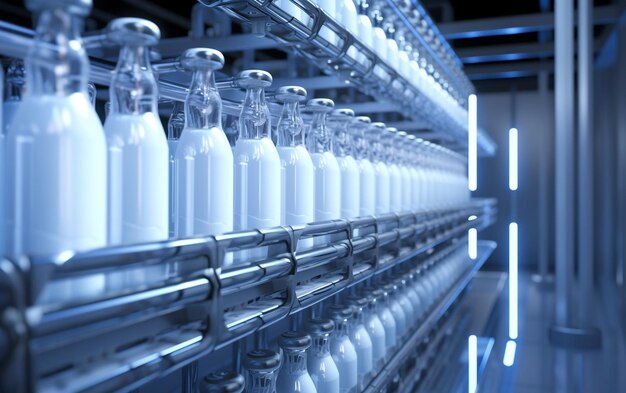 Dairy milk factory bottles Generative AI