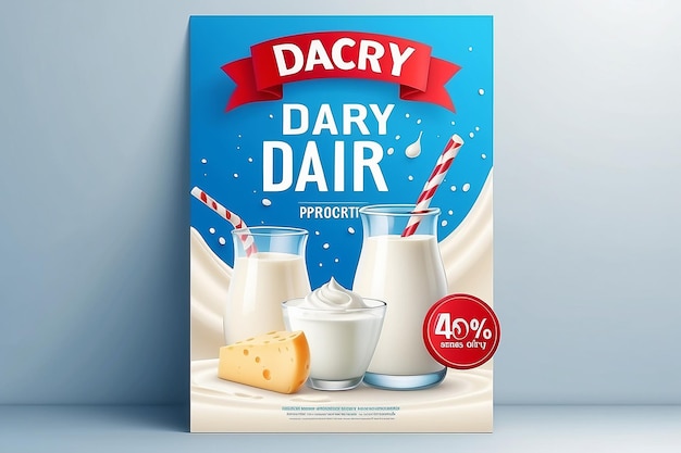 Photo dairy poster milk products ads placard decent vector template