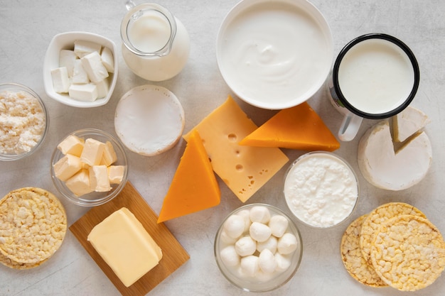 Dairy products assortment top view