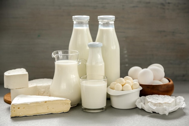 Dairy products on kitchen table