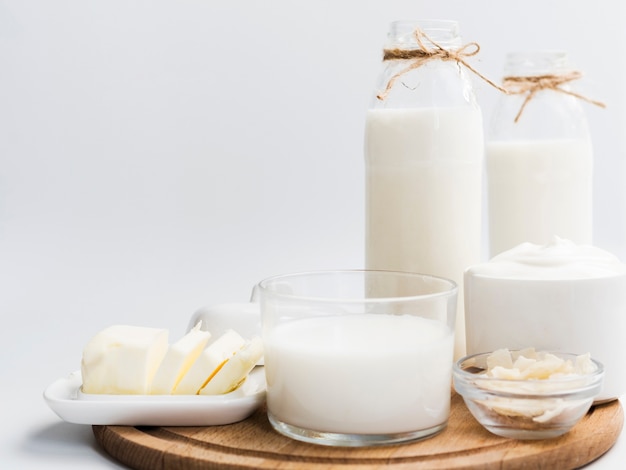 Dairy products on a tray