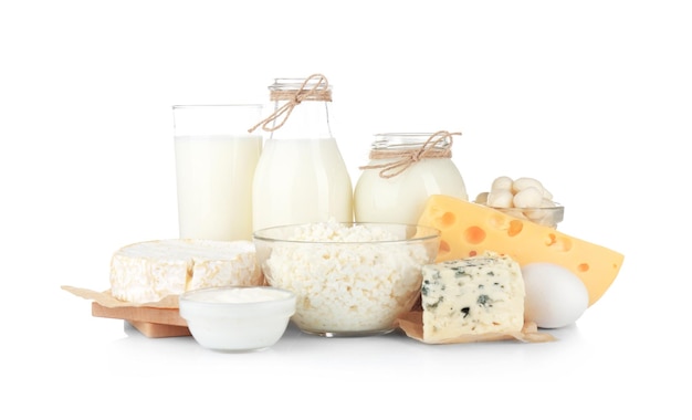 Dairy products on white background