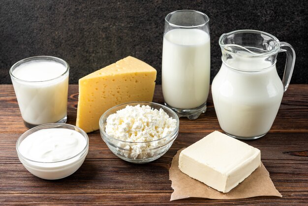 Dairy products on the wooden table